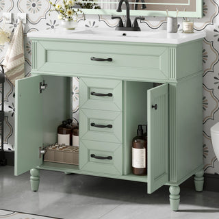 Bathroom Vanity With Sink, Flip-Out Top Drawer, Soft Close Doors, 2 Storage Drawers