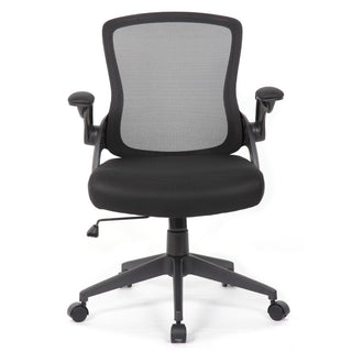 Office Chair With Mid Back Design, Adjustable Height And Foldable Armrests - Black