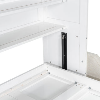 Murphy Cabinet Bed With Folding Sofa, Built In Storage Shelves And LED Light