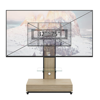 Mobile TV Cart With Push Pull Drawer, Lockable Wheels