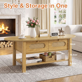 Oval Coffee Table With With 2 Storage Drawers For Living Rooms - Wood