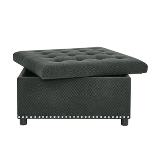 Square Tufted Storage Ottoman With Nailhead Trim