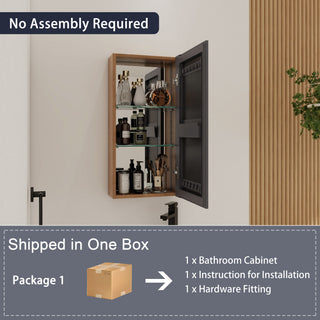 14" Bathroom Mirror Cabinet With Adjustable Shelves, Wall Mounted Medicine Storage Cabinet Frame With Soft Closing Hinges - Imitative Oak