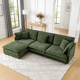 L-Shaped Sectional Sofa With Ottoman, Convertible 4 Seater Couch