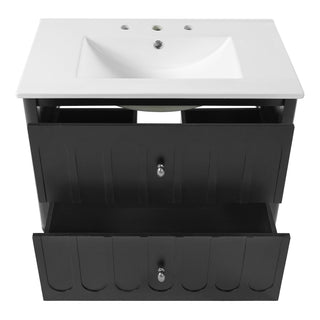 Floating Bathroom Vanity With Oval Knobs & Round Edge, Soft Close Drawer Slides