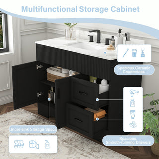 Bathroom Vanity Set, Fluted Cabinet, Soft Close Doors, Single Faucet Hole, Sink Included - Black