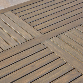 Transitional Acacia Wood Dining Table With Slat Panel Top - Gray
