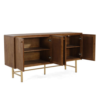 Modern Scandinavian 4 Door Sideboard Storage Cabinet With Adjustable Shelves - Brown / Gold