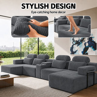 U-Shaped Sectional Sofa With Chaise Lounge And Cup Holders