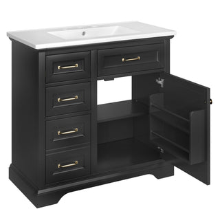 Modern Bathroom Vanity With Sink Top, 4 Drawers And 1 Soft-Close Door