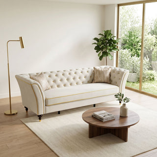 3 Person Sofa With Deep Seat, Tufted Backrest