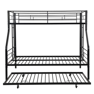 Twin Over Full Modern Metal Bunk Bed With Trundle - Black