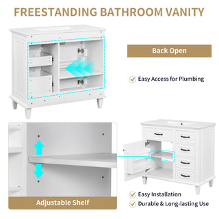 Modern Bathroom Vanity With Sink Top, Flip Drawers, Adjustable Shelf