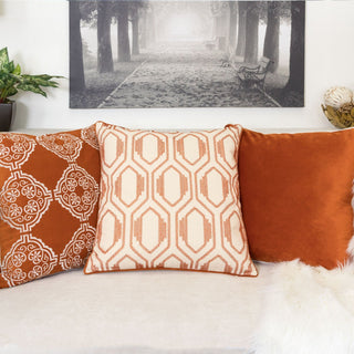 Geometric Embroidered Throw Pillow - Rust