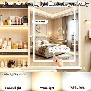 Vanity Set With LED Mirror, Storage Dressing Table & Cushioned Stool - Cream White