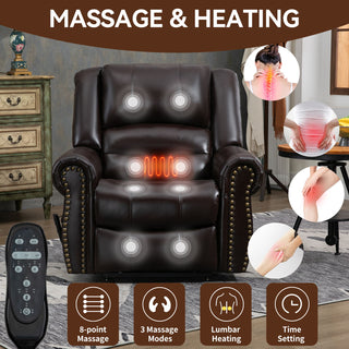 Power Lift Recliner Chair Heat Massage Dual Motor Infinite Position With USB Ports - Antique Brown