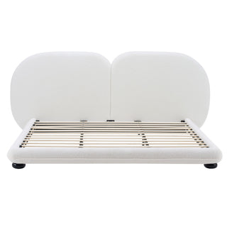 King Size Upholstered Platform Bed With Split Headboard - White
