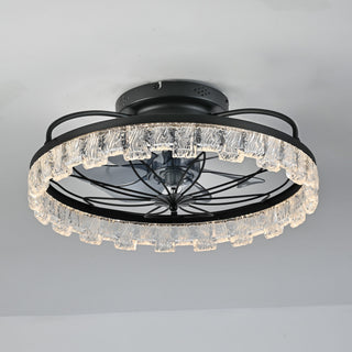Ceiling Fan With Light, Flower Caged Ceiling Fan With Remote, LED Low Profile Ceiling Light - Matte Black