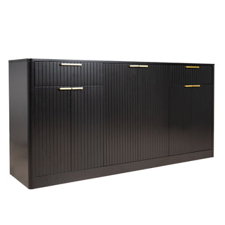 Large Fluted Buffet Sideboard, Wine Bar Storage Cabinet With 6 Doors & 2 Drawers