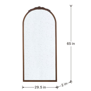 Hand Carved Rose Antique Mirror Frame, Large Arch Mirror Wall Decor For Living Room, Bathroom, Entryway - Brown