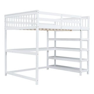 Loft Bed With Storage Shelves And Under Bed Desk