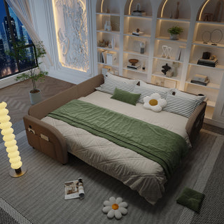 L-Shaped Couch With Pull-Out Bed, Oversize Convertible Sleeper Sofa With Side Pocket & USB Port