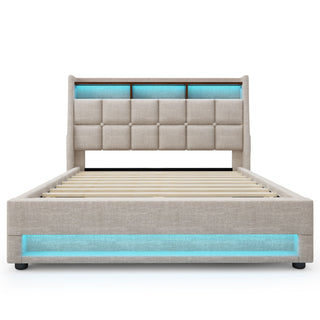 Platform Bed With Hydraulic Storage, LED Lighting & Charging Station
