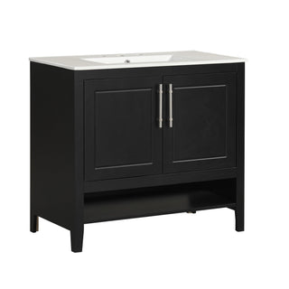 36" Bathroom Vanity With Sink, Frame Cabinet With Doors And Drawers - Black