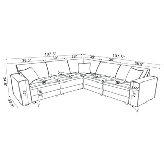 Azure - 5 Piece Upholstered Modular Sectional Sofa - Blue