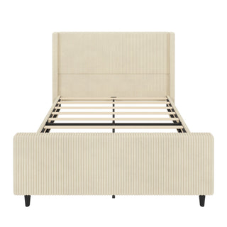 Upholstered Bed Frame With Vertical Stripe Wingback And High Footboard