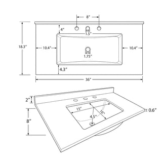 Basin Sink, 0.6" Ultra Thin Profile, Triple Faucet Holes, Sink Only