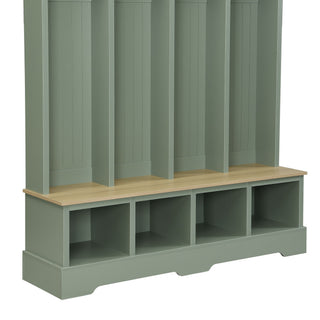 Hall Tree With 8 Hooks, Practical Entryway Bench With Open Compartments