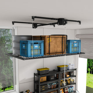 Overhead Garage Storage Rack For High Ceilings & Safety Lock - Black