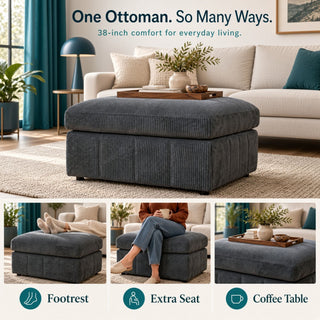 Oversized Ottoman Footrest Extra Seat Living Room - Dark Gray