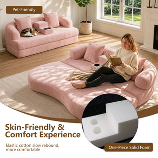 2 In 1 Convertible Sleeper Sofa Bed With Cup Holders