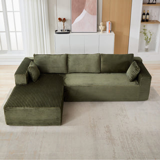 Compression Sectional Couch With Comfy Chaise, Boneless L Shape Sofa With Deep Seat