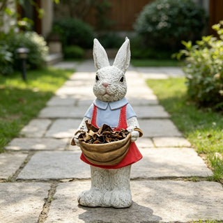 Whimsical Rabbit Statue Flower Pot Ornament, Garden Decor - Pink / White