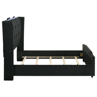 Mika - LED Upholstered Bed With Tufted Wingback Headboard And Ambient Lighting