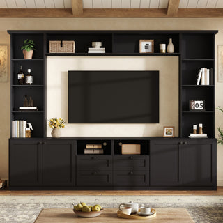 Farmhouse Elegant Entertainment Center Wall Unit With 4 Drawers
