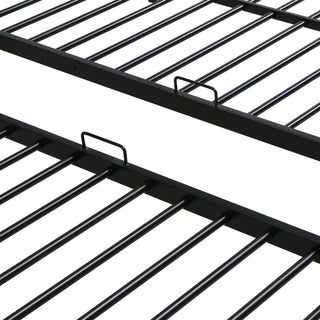Modern Metal Triple Bunk Bed With Vertical Ladder, Safety Rail, And Storage Shelf - Black