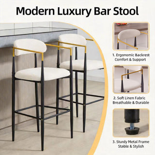 Upholstered Bar Stool With Accented Armrests For Kitchen Island (Set of 2) - Beige