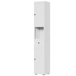 Tall Narrow Bathroom Cabinet With 5-Tier Storage, Adjustable Shelves, Freestanding - White