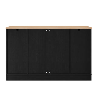 Trexm Multi-Functional Storage Sideboard, Extendable Dining Table, Adjustable Shelves, 3-Tier Pull-Out Rack, Kitchen Island Storage For Kitchen, Dining Room, Living Room (Black)