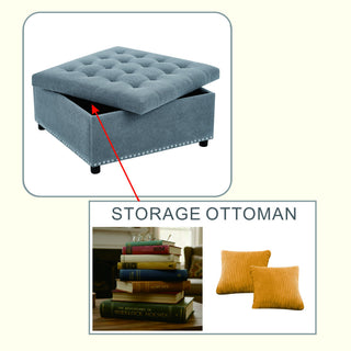 Square Tufted Storage Ottoman With Nailhead Trim