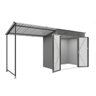 Lean To Shed With Open Sided Pergola, Outdoor Storage Shed & Attached Hardtop Gazebo Combo - Gray