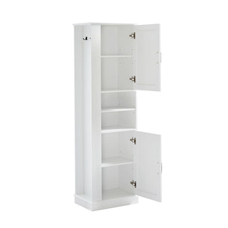 Tall Freestanding Bathroom Storage Cabinet With Adjustable Shelves And Side Hooks Board, Rectangle Design