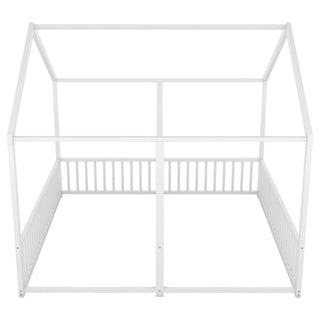 Metal Twin Size House Platform Beds 2 Shared Beds - Antique White