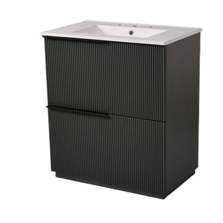 Fluted Bathroom Vanity With Ceramic Sink, Soft Close Slides