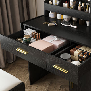Vanity Desk With LED Mirror Lights And Charging Outlet