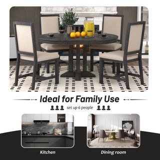 Dining Set & Extendable Round Table And 4 Upholstered Chairs